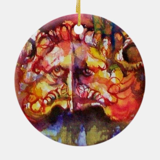 エクスカリバー、クイーンの魔法剣ファンタジー赤イエロー セラミックオーナメント (裏面)