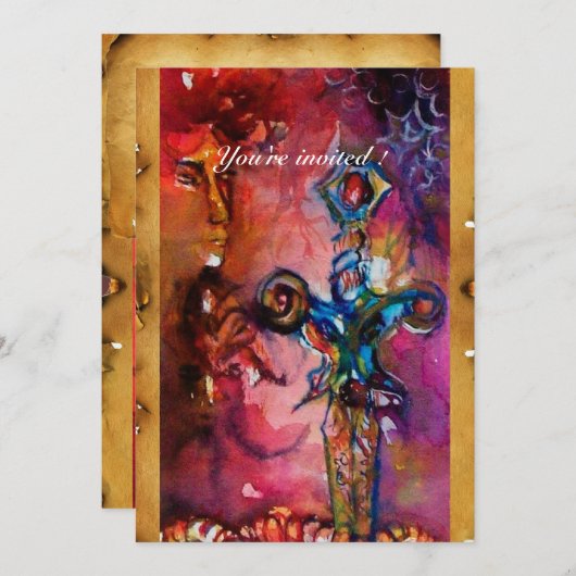 エクスカリバー マジックソード 赤紫 ファンタジー 招待状 (正面/裏面)