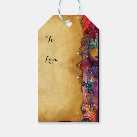 エクスカリバー、レッドパープルブラックパーチメント ギフトタグ (正面)