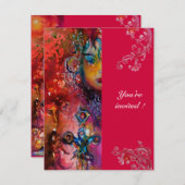 エクスカリバー、明るい赤の紫の青ピンクの白 招待状 (正面/裏面)