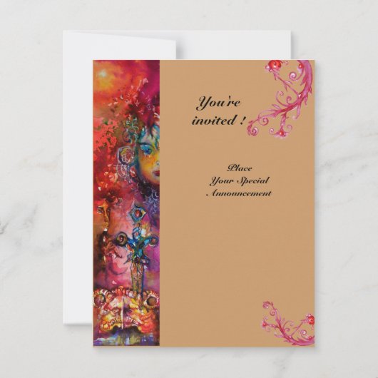 エクスカリバー、明るい赤ピンク 招待状 (裏面)