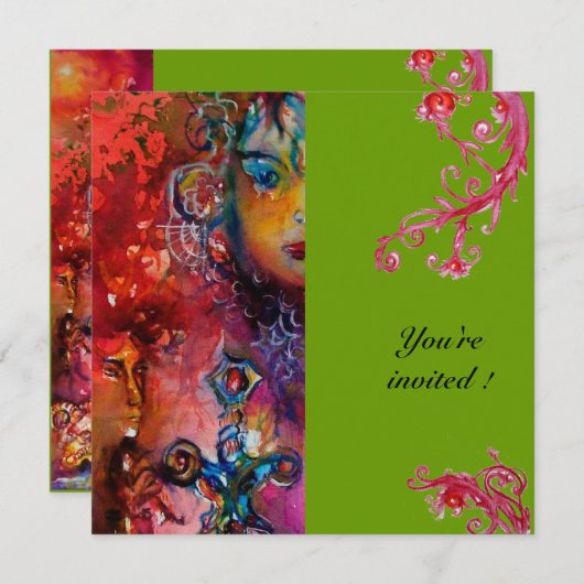 エクスカリバー、明るい赤、グレー 招待状 (正面/裏面)