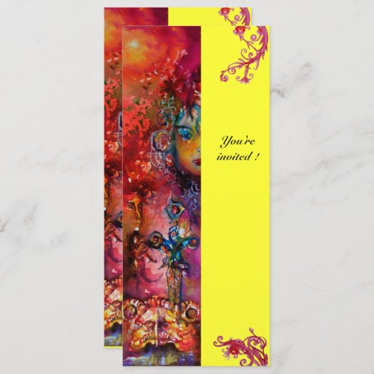 エクスカリバー、明るい赤、ピンクの青の黄色 招待状 (正面/裏面)