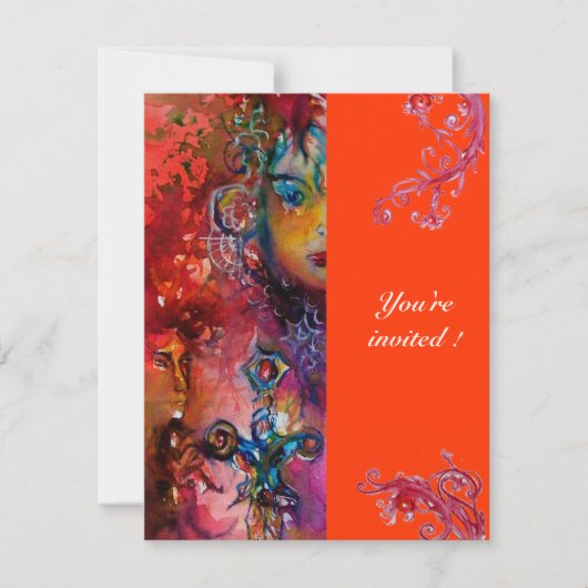 エクスカリバー、明るい赤、ピンクの青オレンジ 招待状 (正面)