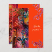 エクスカリバー、明るい赤、ピンクの青オレンジ 招待状 (正面/裏面)