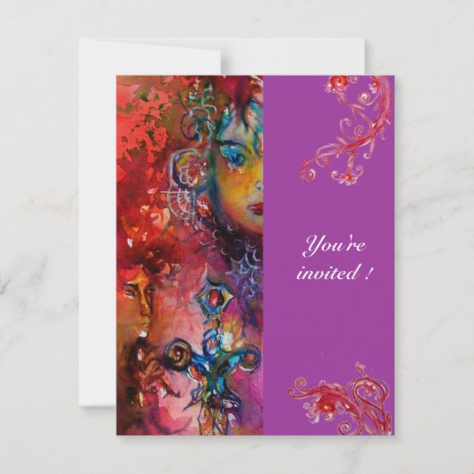 エクスカリバー、明るい赤、ピンクバイオレット 招待状 (正面)