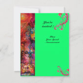 エクスカリバー、明るい赤、ピンクブルーグリーン 招待状 (裏面)