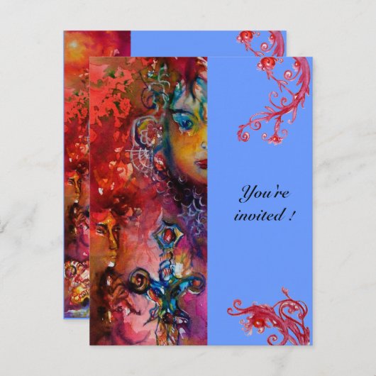 エクスカリバー、真っ赤、ピンク 青 招待状 (正面/裏面)