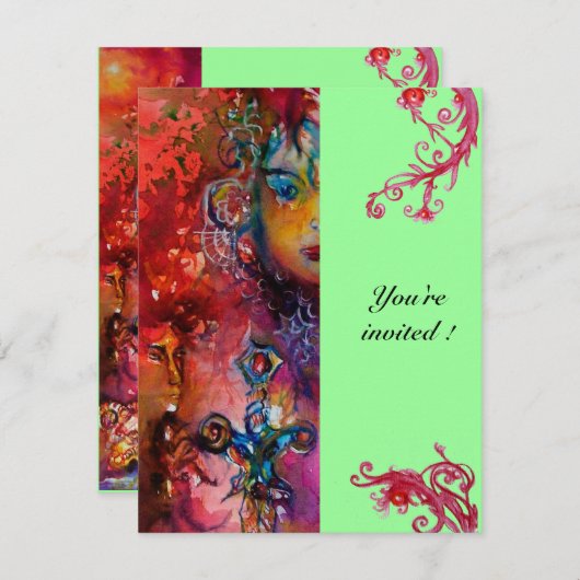 エクスカリバー、真っ赤、ピンク、青、緑 招待状 (正面/裏面)