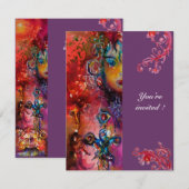 エクスカリバー、鮮やかな赤、ピンク紫 招待状 (正面/裏面)