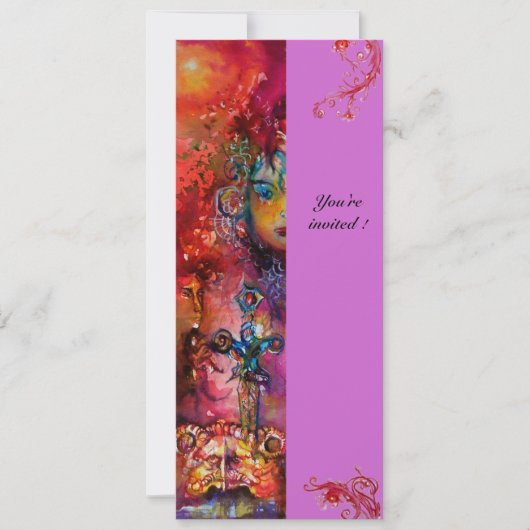 エクスカリバー、鮮やかな赤、ピンク紫 招待状 (正面)