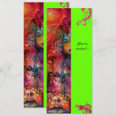 エクスカリバー、鮮やかな赤、ピンク、青、緑 招待状 (正面/裏面)