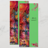 エクスカリバー、鮮やかな赤、ピンク、青、緑 招待状 (正面/裏面)