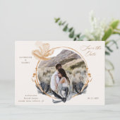 エクスクルーシブ ブラック ゴールド フローラル セーブ・ザ・デート 招待状 (スタンド正面)