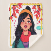 エクストララージコージーシャーパブランケット – 秋のガールアート シェルパブランケット (正面)