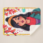 エクストララージコージーシャーパブランケット – 秋のガールアート シェルパブランケット (正面(横))