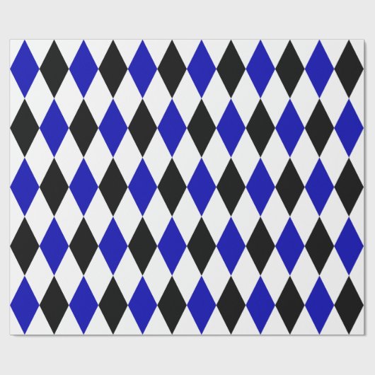 エクストララージ黒王室の、青、白のハーレクイン ラッピングペーパー (フラット)