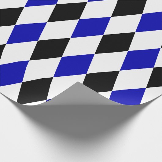 エクストララージ黒王室の、青、白のハーレクイン ラッピングペーパー (角)