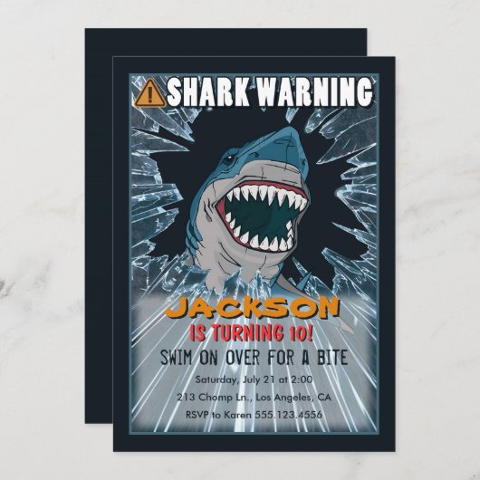 エクストリームシャークボーイズ誕生日パーティーへの招待 招待状 (正面/裏面)