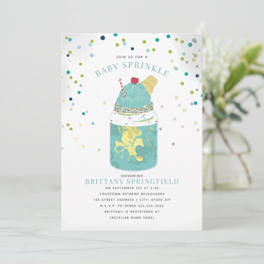 エクストリーム熱狂するミルクシェイクブルーボーイベビーシャワー 招待状 (スタンド正面)
