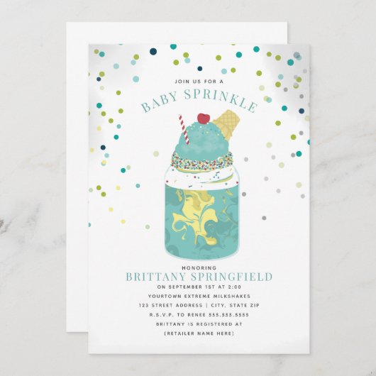 エクストリーム熱狂するミルクシェイクブルーボーイベビーシャワー 招待状 (正面/裏面)