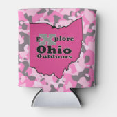 エクスプロアオハイオアウトドアピンクカモフラージュクーラーボックス 缶クーラー (正面)