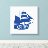 エクスプローラーセーリングボート子供部屋アート キャンバスプリント (インサイチュ (ウッドフロア))