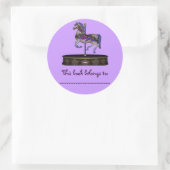 エクスリブリスのステッカー(紫色の回転木馬の馬) ラウンドシール (バッグ)