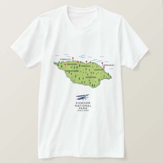 エクムーア国立公園の地図 Tシャツ (デザイン正面)