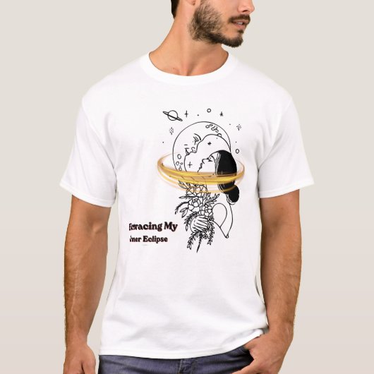 エクリプスを受け入れる 天体月 ラインアート Tシャツ (正面)