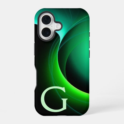 エクリプス モノグラム 鮮やかな黒緑 iPhone 16ケース (裏面)