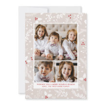 エクリュのウィンター ベリー クリスマス ホリデー フラット カード