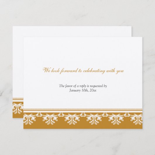 エクリュブラウンの繊細な装飾枠付き結婚式出欠返信カード 招待状 (正面/裏面)