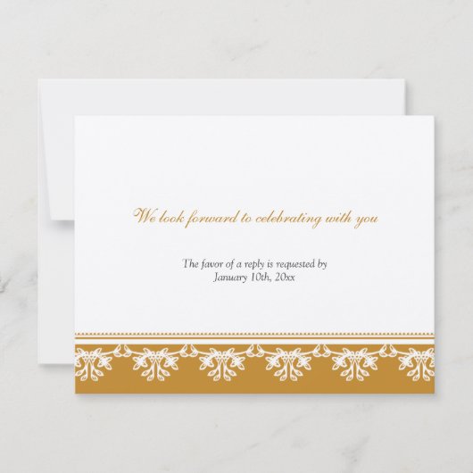 エクリュブラウンの華麗な装飾枠が付いた結婚式の出欠返信カード 招待状 (正面)