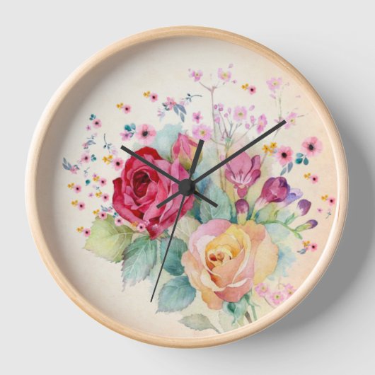 エクリュ色のバラの花 壁時計 (正面)