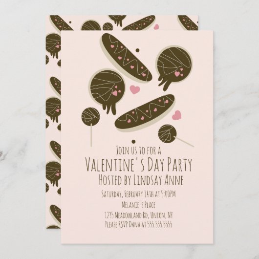 エクレイドヌッツケーキポップバレンタインデーパーティー 招待状 (正面/裏面)