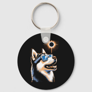 エク太陽のリップ・グラスを着たArt Eclipseハスキー犬 キーホルダー