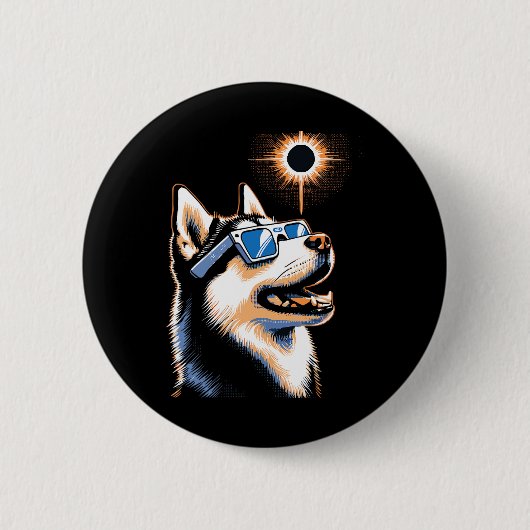 エク太陽のリップ・グラスを着たArt Eclipseハスキー犬 缶バッジ (正面)