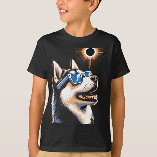 エク太陽のリップ・グラスを着たArt Eclipseハスキー犬 Tシャツ (正面)