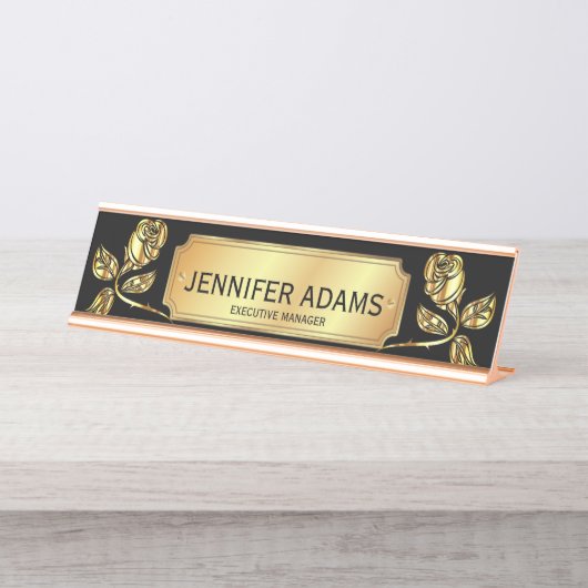 エグゼクエレガントティブマネージャ金ゴールドバラフラワー デスクネームプレート (正面)
