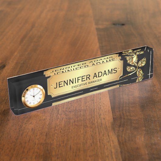 エグゼクエレガントティブマネージャ金ゴールドバラフラワー デスクネームプレート (側面)