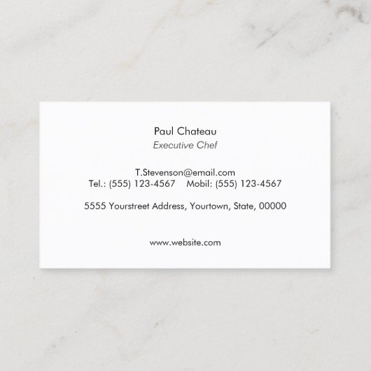 エグゼクカッコいいティブシェフナイフロゴ黒花崗岩 名刺 (裏面)