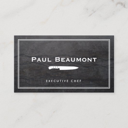 エグゼクカッコいいティブシェフナイフロゴ黒花崗岩 名刺 (正面)