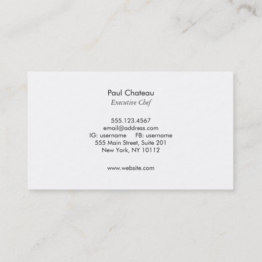 エグゼククールティブシェフナイフロゴ黒Chalkboard 名刺 (裏面)