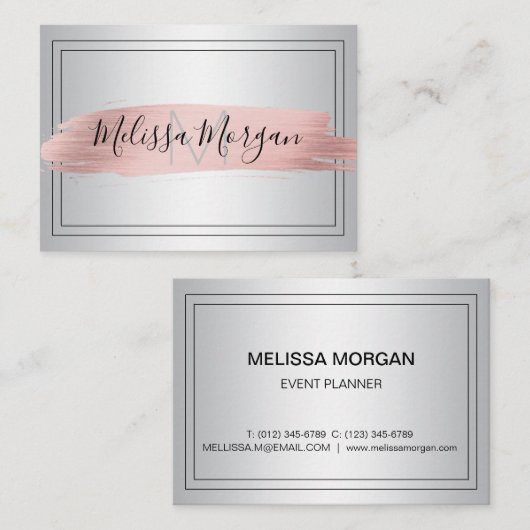 エグゼクティブばら色の金ゴールドホイルの銀のモノグラム 名刺 (正面/裏面)