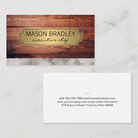 エグゼクティブウッドおよび大理石金ゴールドフレーム 名刺 (正面/裏面)