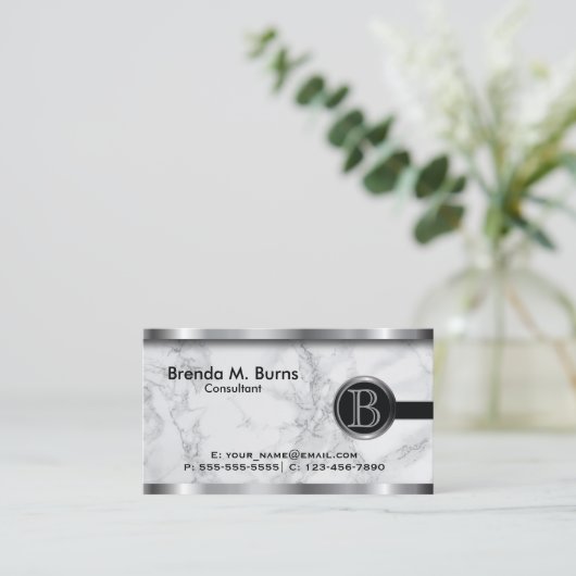 エグゼクティブグレー大理石モノグラム 名刺 (スタンド正面)