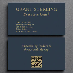 エグゼクティブコーチネイビーブルー金ゴールドQRコード 名刺