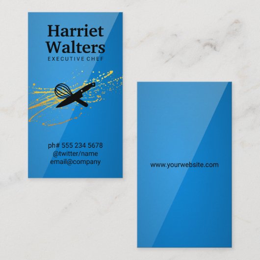 エグゼクティブシェフキッチンナイフとウィスク 名刺 (正面/裏面)