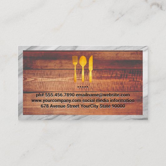 エグゼクティブシェフハット | 木目と大理石枠 名刺 (裏面)